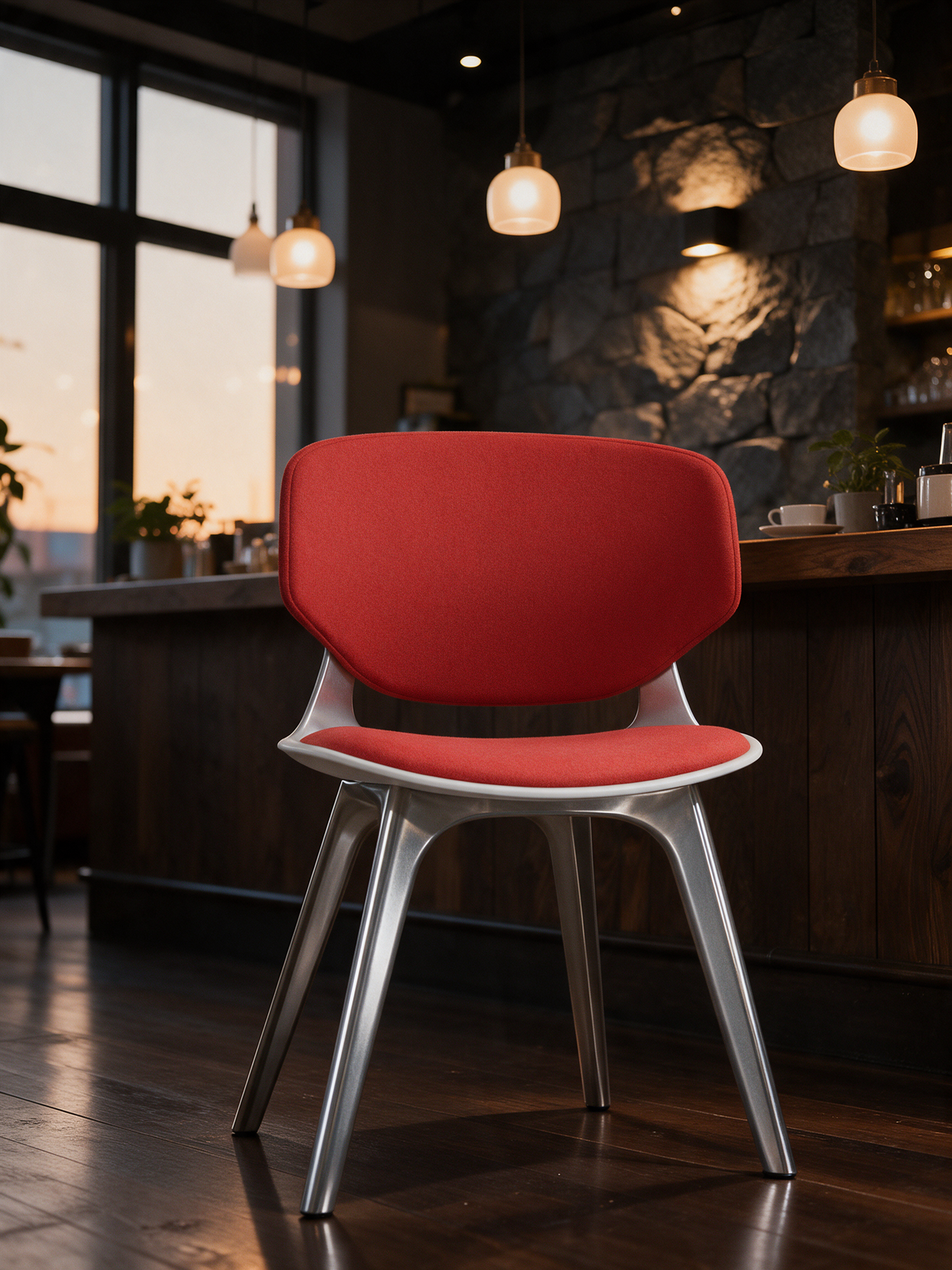 NIORA Neo cafe chair in a modern cafe in warm evening light