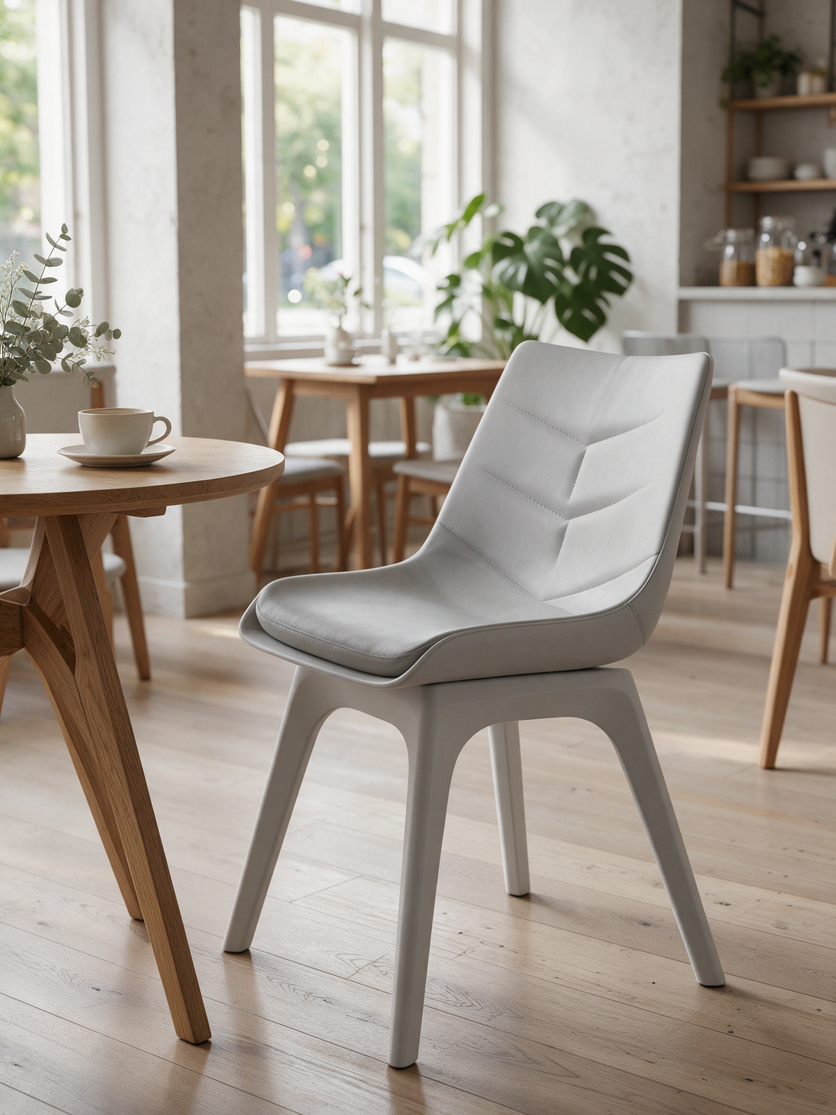 NIORA Arrow Cushion cafe chair in a modern cafe in daylight