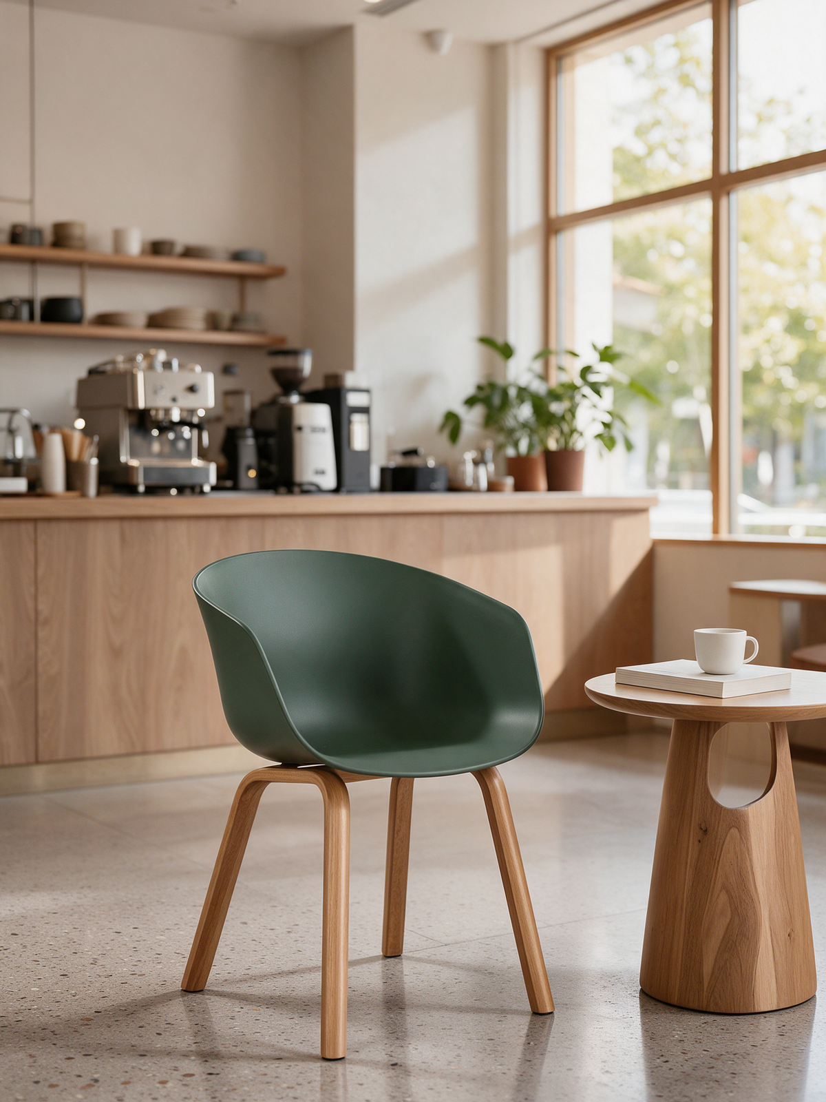 NIORA Ease cafe chair in a modern cafe in daylight