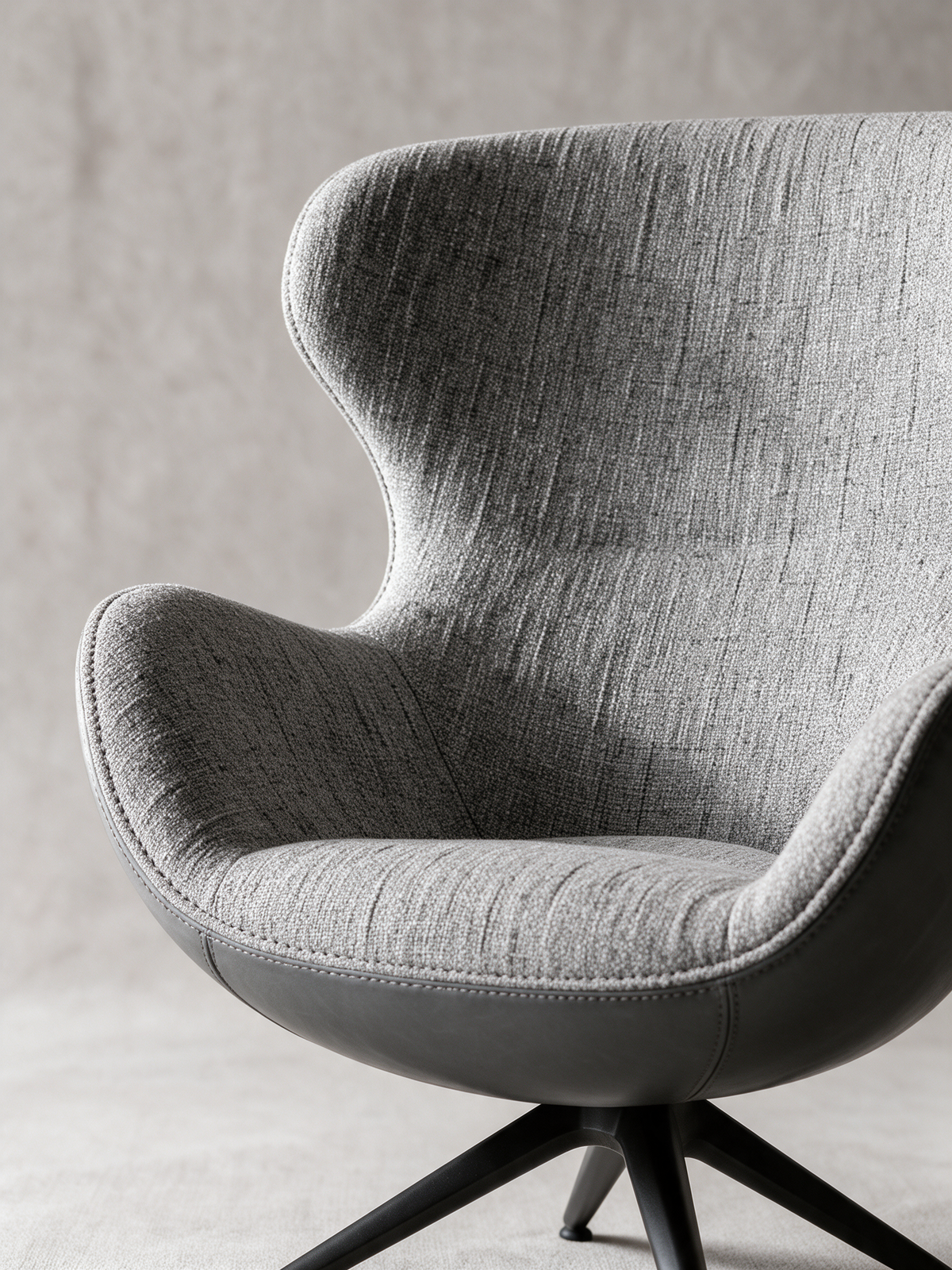 NIORA Plush lounge chair, upholstery and construction detail