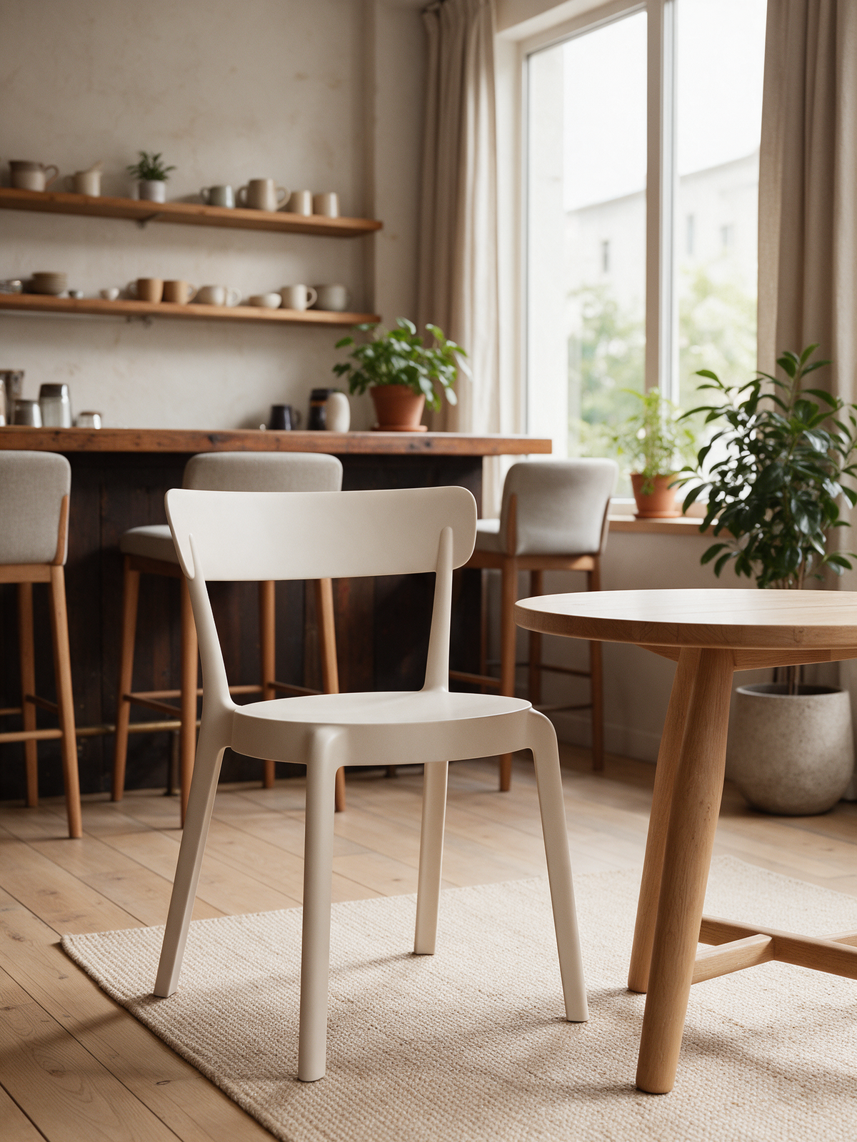 NIORA Serene cafe chair in a modern cafe in daylight