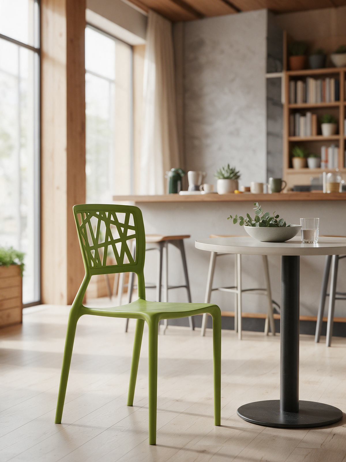 NIORA Bistro cafe chair in a modern cafe in daylight