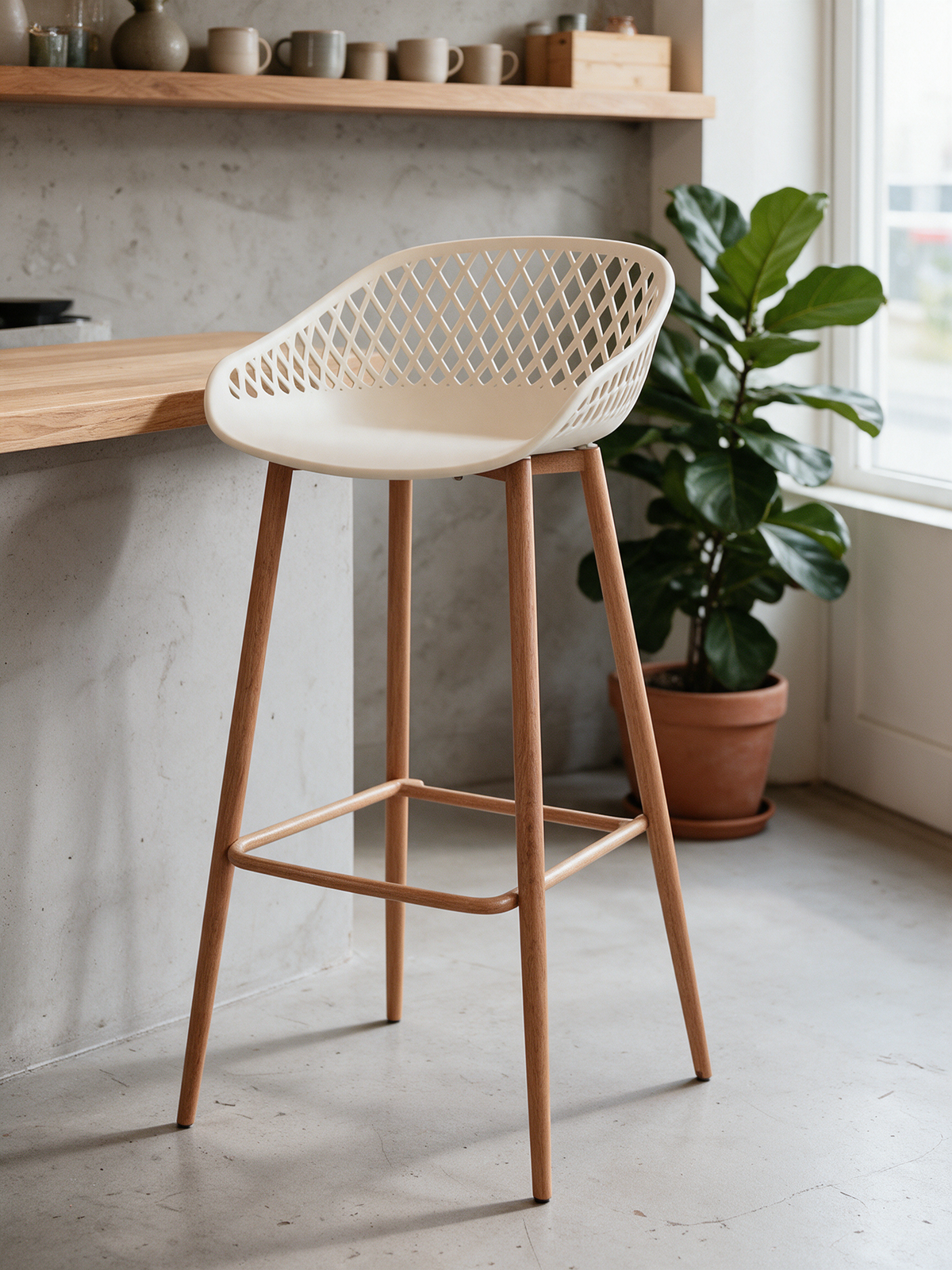 NIORA Nimbus high chair at a modern bistro counter in daylight