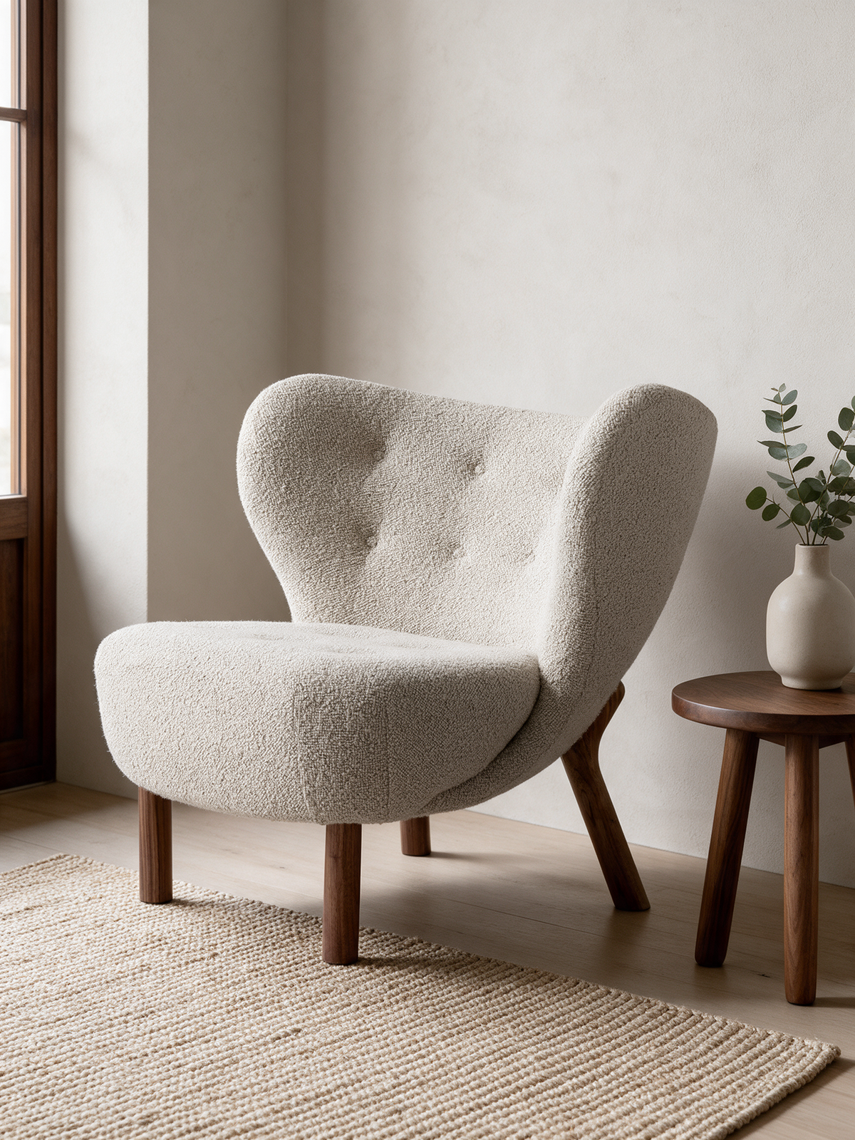 NIORA Arch lounge chair in a modern lounge corner in daylight