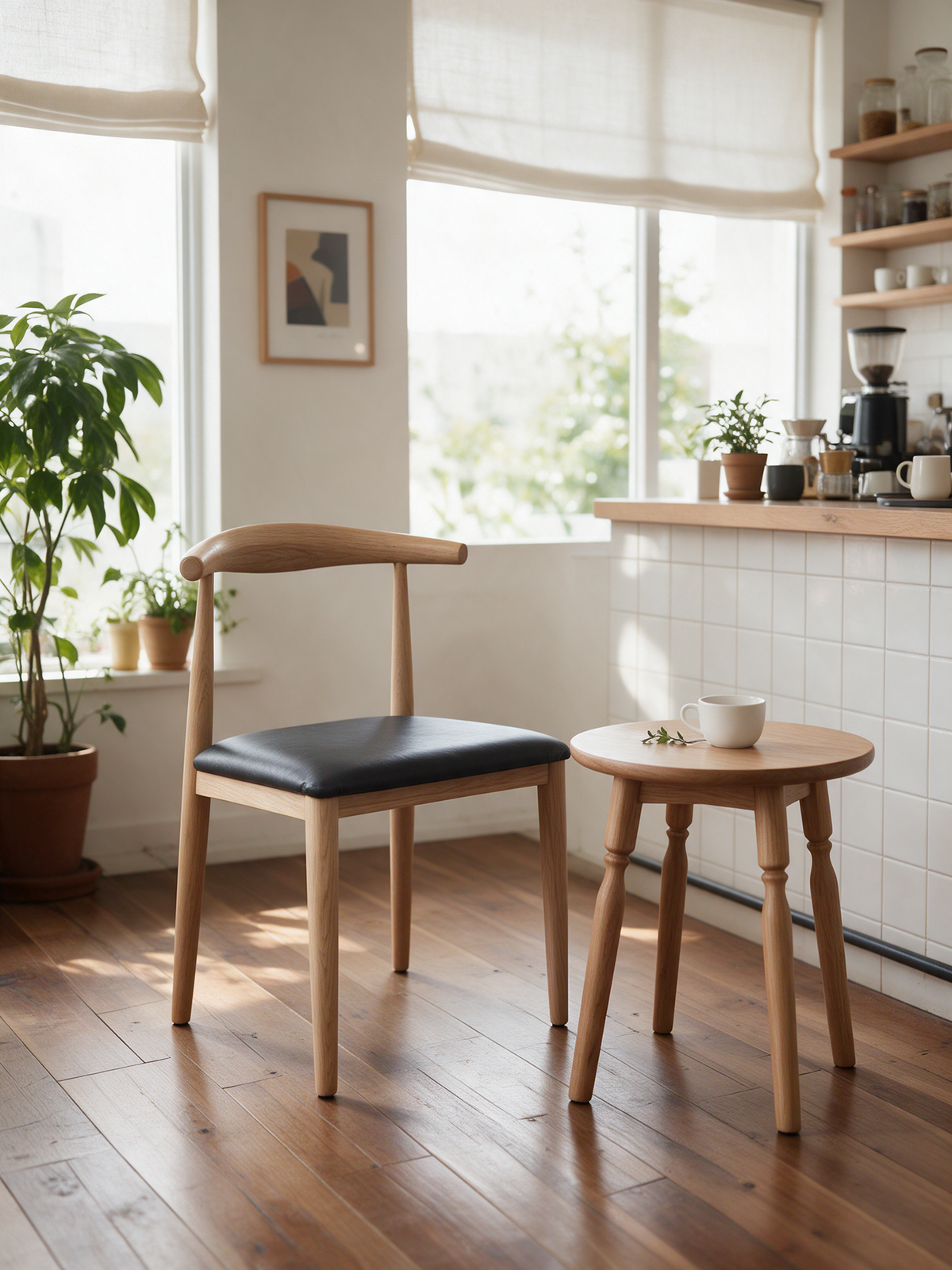 NIORA Sleek cafe chair in a modern cafe in daylight