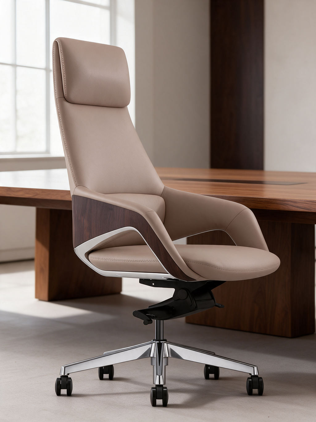 NIORA Summit High Back board room chair in a premium boardroom in daylight