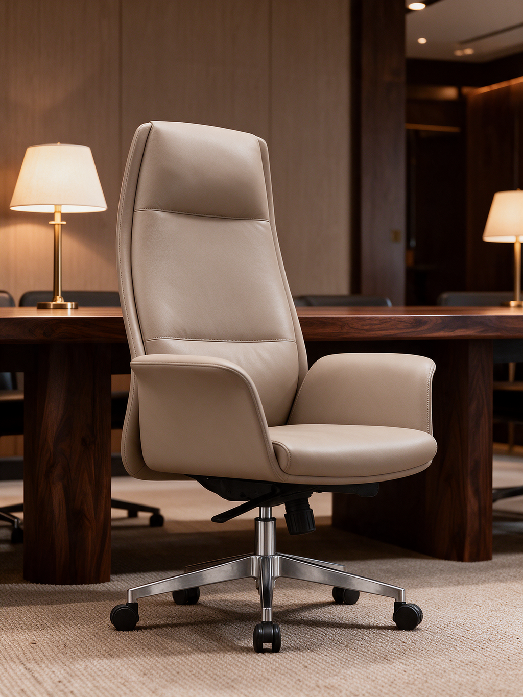 NIORA Velure High Back board room chair in a premium boardroom in warm evening light