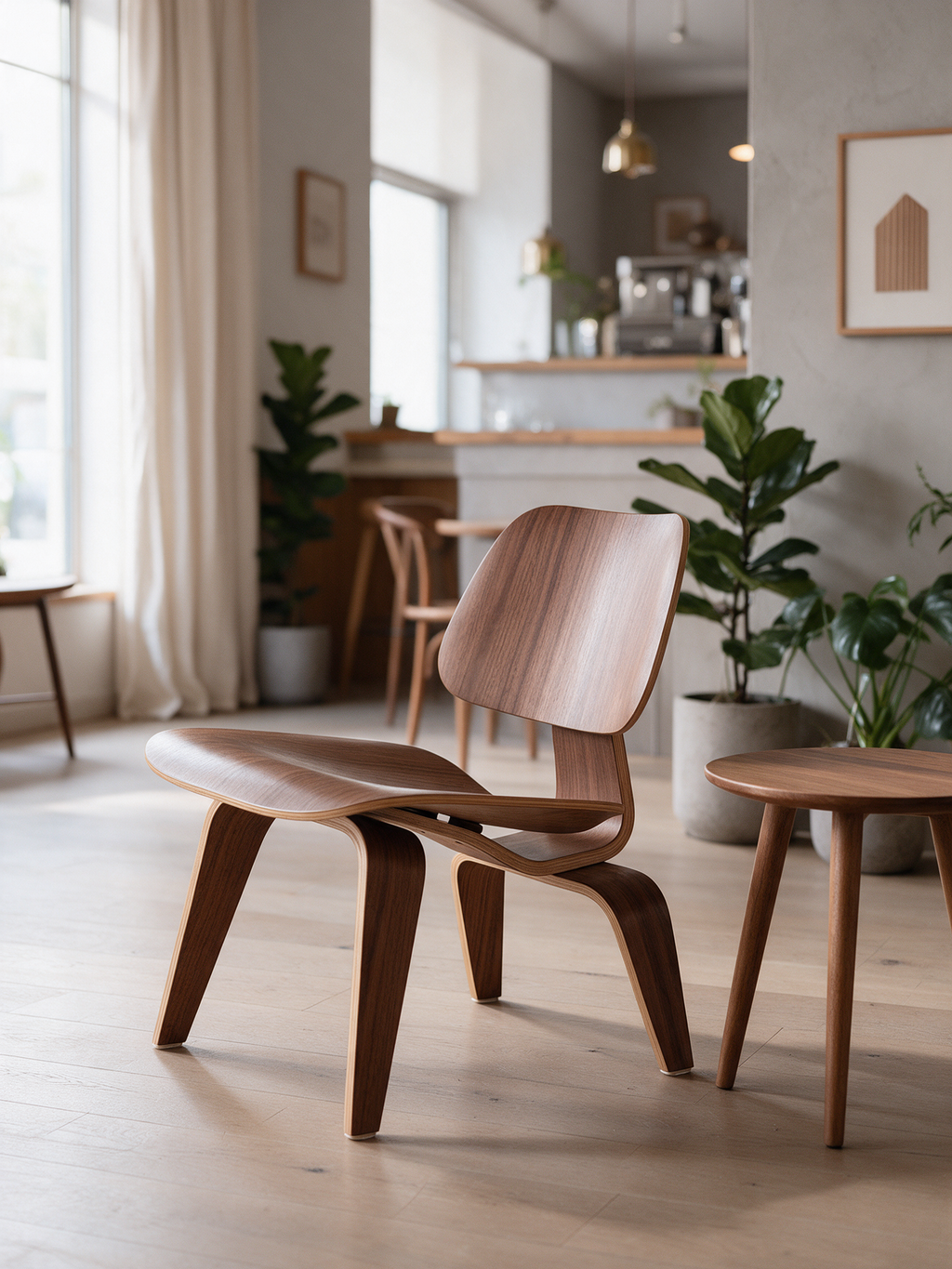NIORA Cedar Cove cafe chair in a modern cafe in daylight