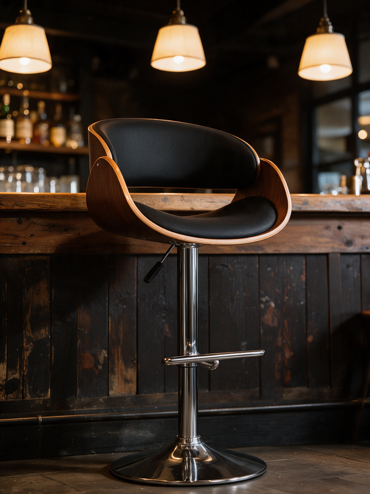 NIORA Spot high chair at a bistro counter in warm evening light
