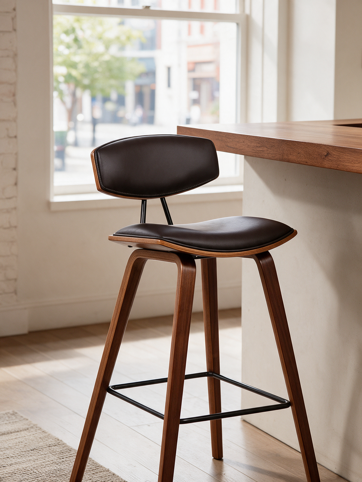 NIORA Highline high chair at a modern bistro counter in daylight