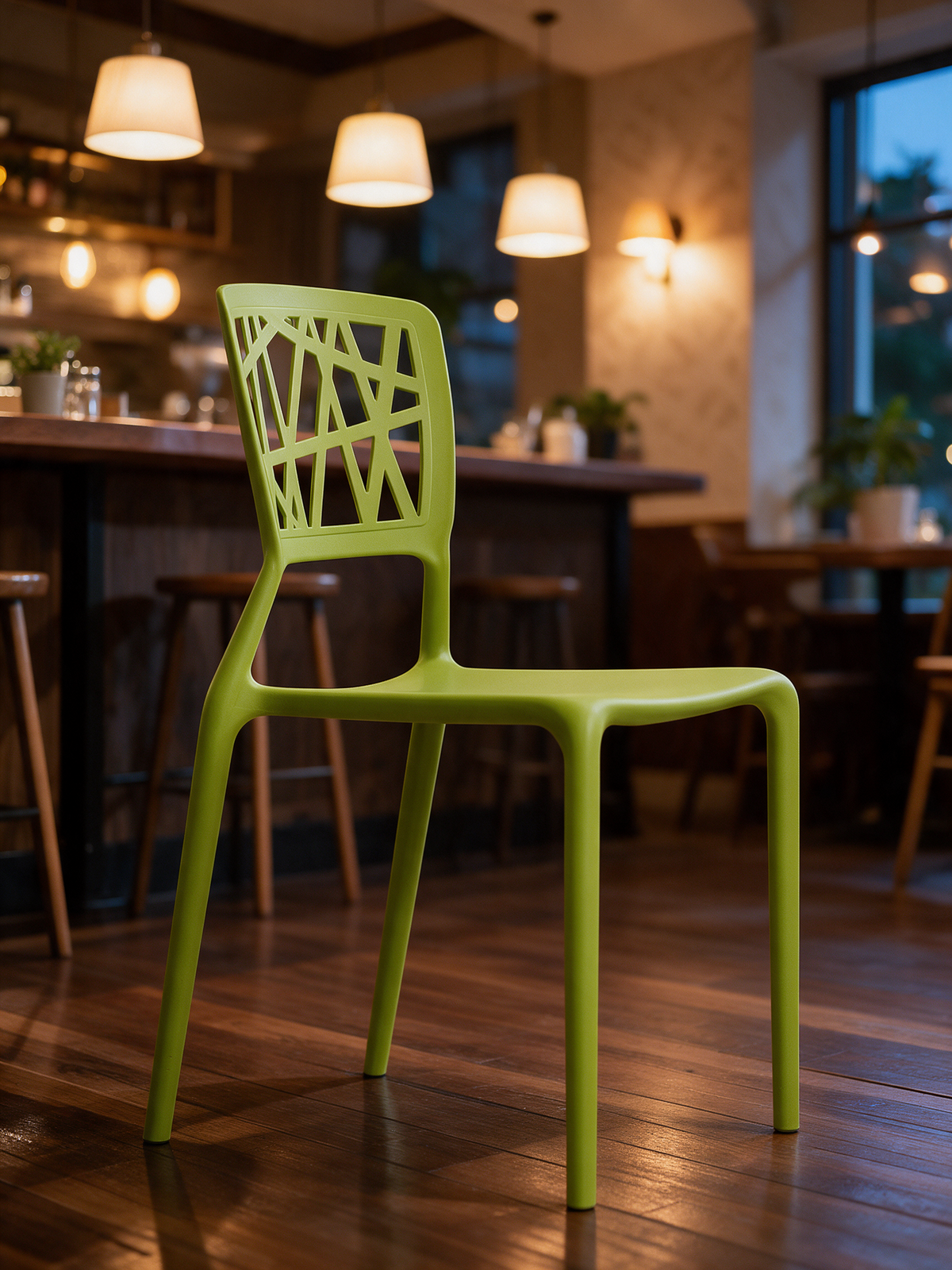 NIORA Bistro cafe chair in a modern cafe in warm evening light